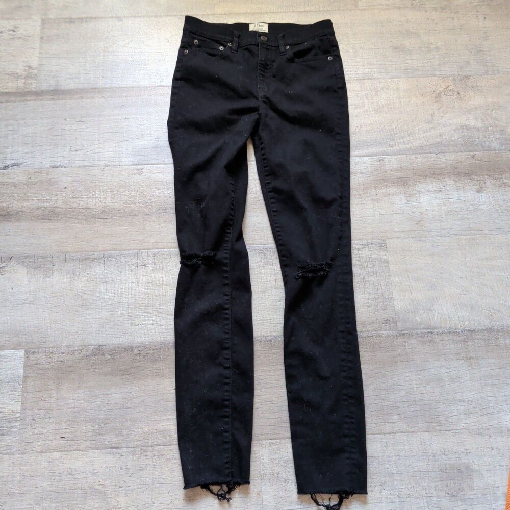 J.Crew Jeans Womens 27T Lookout High Rise Skinny Black Slim Denim Distressed